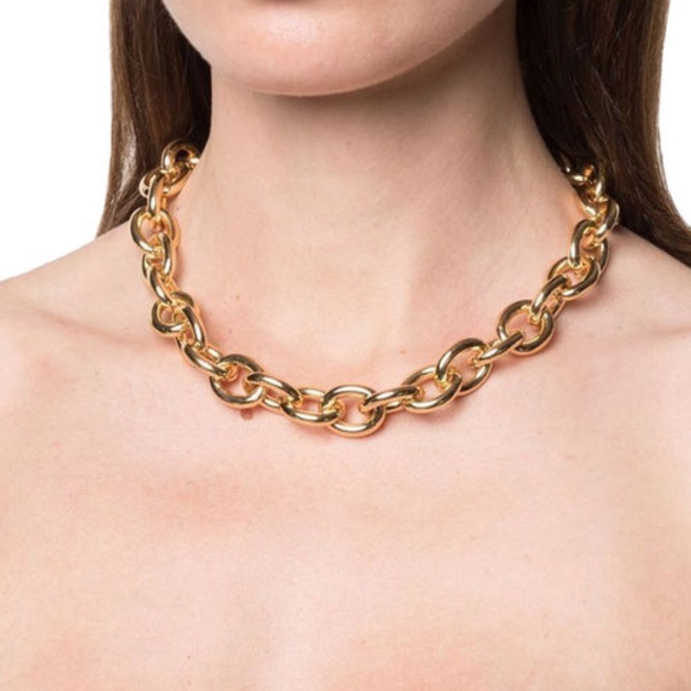 NWT. FEDERICA TOSI AMANDA Chain-Link NECKLACE CHOCKER - GOLD COLOR